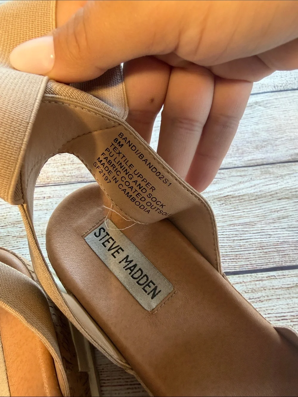 Steve Madden Beige Elastic-Strap Wedge Sandals Size 8M